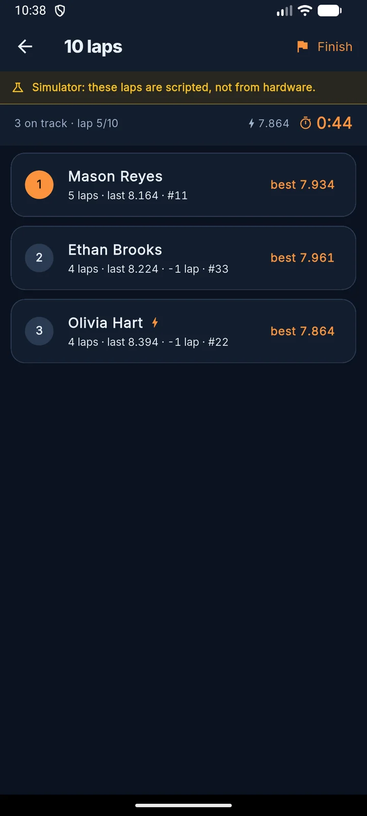 A race running on the RaceLyx Android app