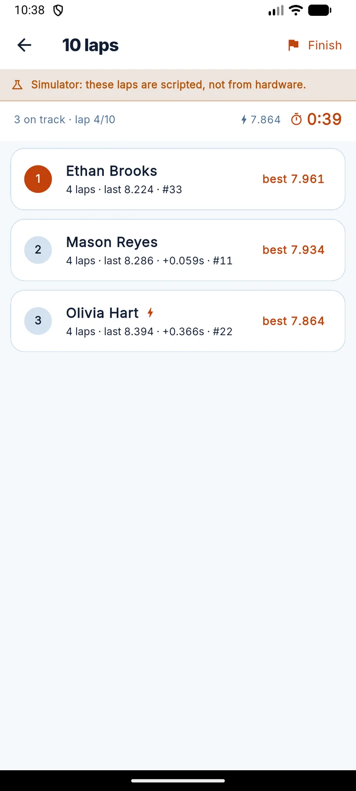 A race running on the RaceLyx Android app