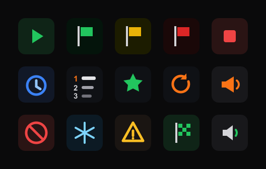 RaceLyx Stream Deck race-director layout with flags, timing, and announcer keys
